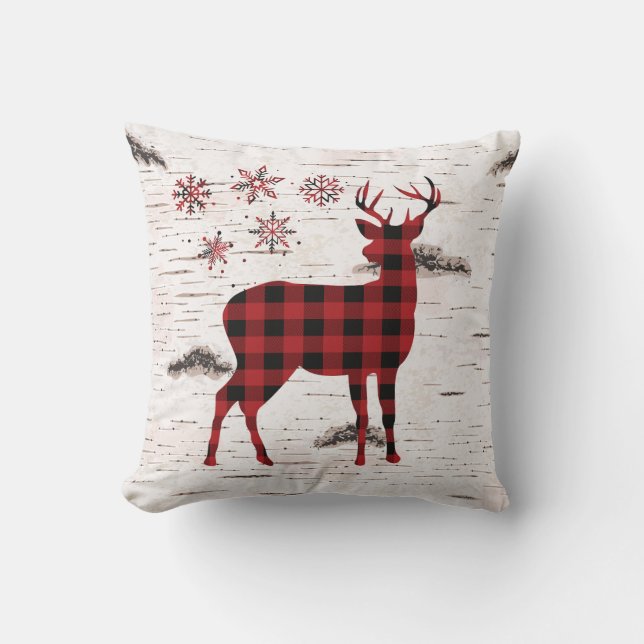 Almofada Xadrez Vermelha russa de Buffalo - Flocos de Neve  (Frente)