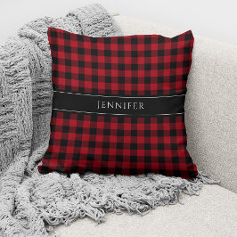 Almofada Xadrez Vermelho e Preto Rústico Personalizado