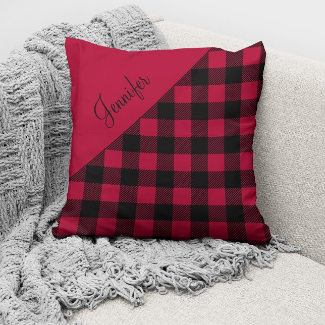 Almofada Xadrez Vermelho Moderno Personalizado (Criador carregado)