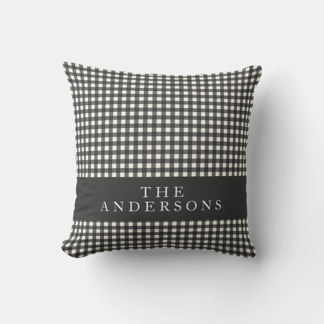 Almofada Xadrez Vintage Black and White Gingham Personaliza (Frente)