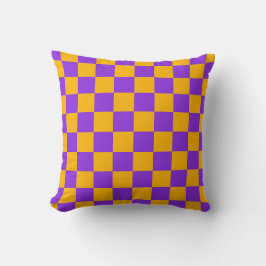 Almofada Xadrez Violeta Elétrico e Âmbar Dourado