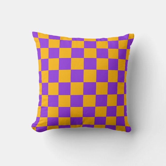 Almofada Xadrez Violeta Elétrico e Âmbar Dourado (Frente)