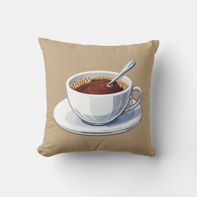 Almofada Xícara de café branca em um pires cheio de café (Frente)