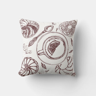 Almofada Xícara de chá, pastelaria, croissant, vindima, mão