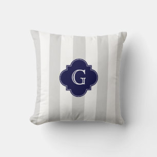 Almofada XL Cinza Claro Listras Brancas Quatrefoil Azul Mar