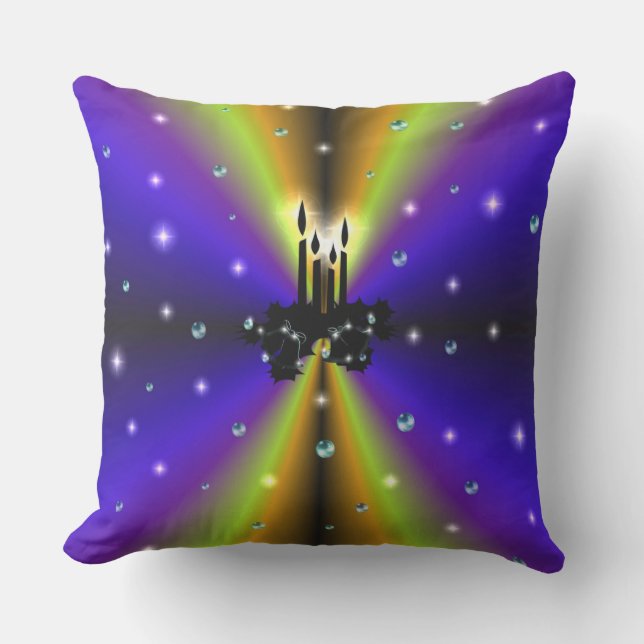 Almofada Xmas Artdeco no Arco Amarelo Roxo (Frente)