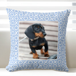 Almofada XOXO Pincelada Personalizada Foto de Cachorro Azul