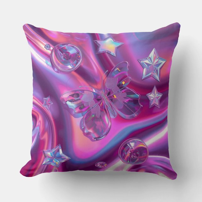 Almofada Y2K Holographic Throw Pillow | Hot Pink & Chrome (Frente)