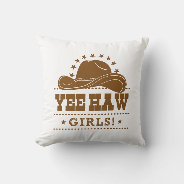 Almofada Yee Haw Girls Cowgirl Hat Design (Frente)