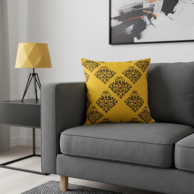 Almofada Yellow and Black Decorative Sofa Pillow (Yellow and black decorative throw pillow.)