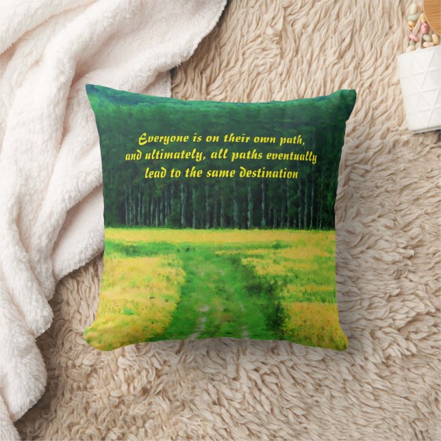 Almofada Yellow Field On The Path Inspirational Quote  (Cobertor)