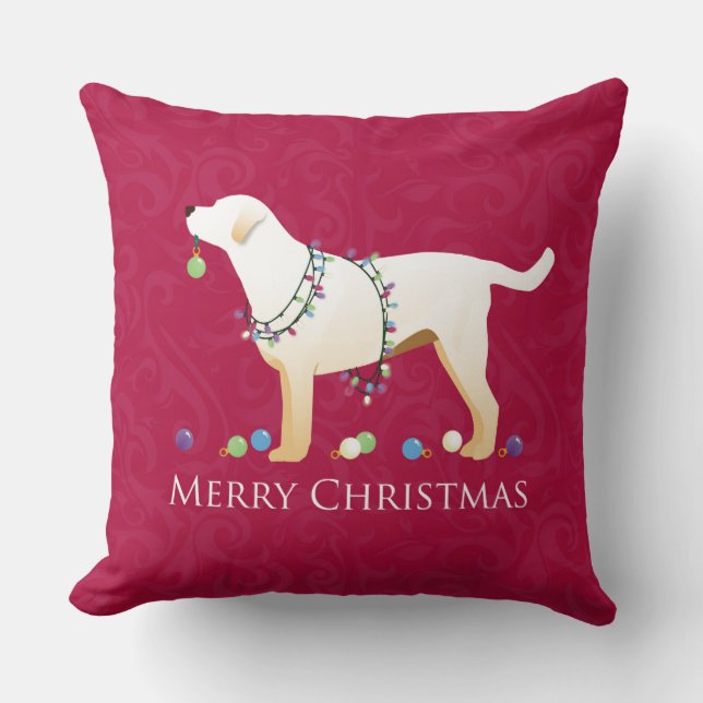 Almofada Yellow Labrador Retriever Feliz Design de Natal (Frente)