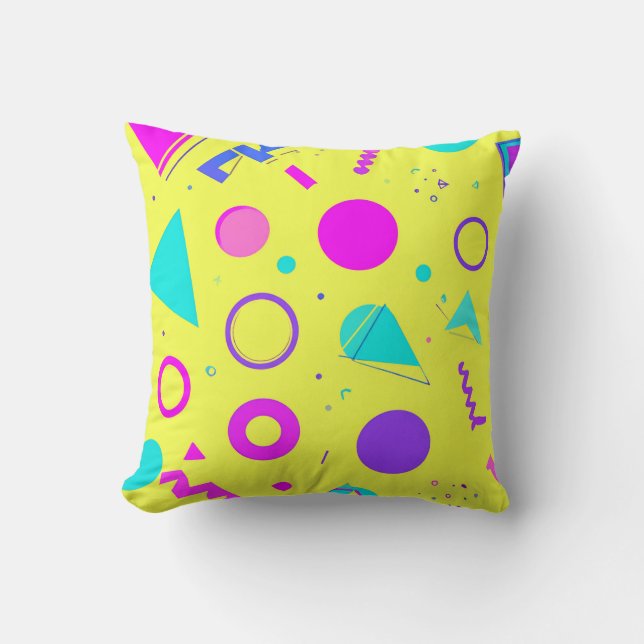 Almofada Yellow Neon Memphis Geometric 80s Design (Frente)