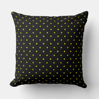 Almofada Yellow Polka Dot on Black Throw Pillow