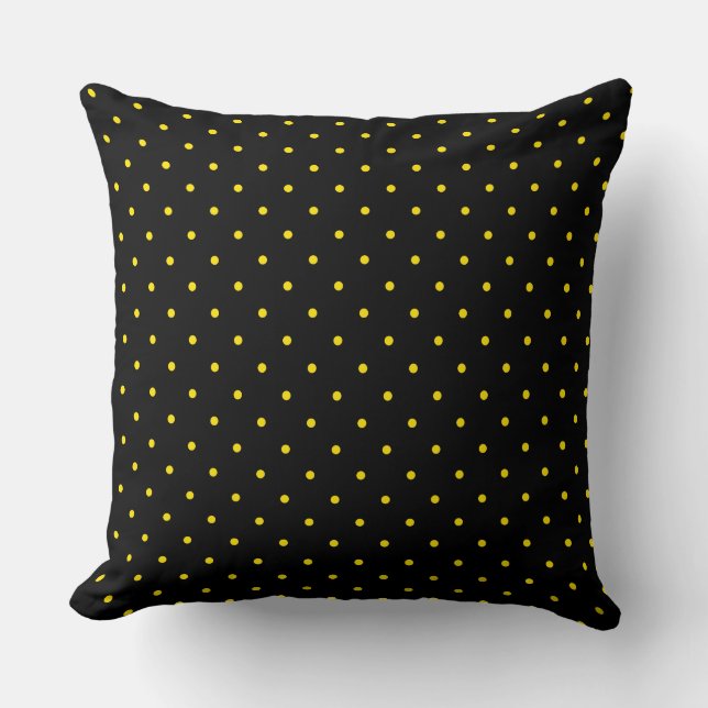 Almofada Yellow Polka Dot on Black Throw Pillow (Frente)