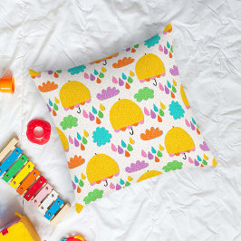 Almofada Yellow Umbrellas with Clouds and Raindrops