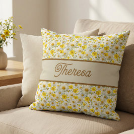 Almofada Yellow Wildflowers Pattern Monogram Name
