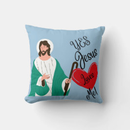 Almofada "Yes, Jesus Loves Me" Light Blue Throw Pillow