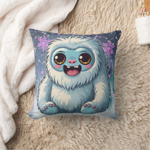 Almofada Yeti Sitting Kawaii Snowflakes Impressão