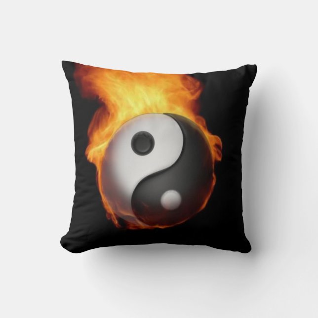 Almofada Yin Yang em Chamas Travesseiro (Frente)