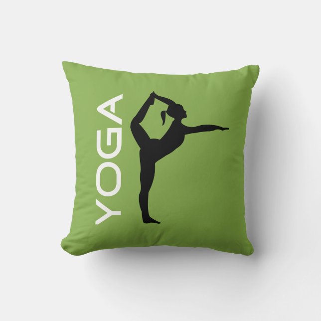 Almofada Yoga Pose Silhouette em Fundo Verde (Frente)