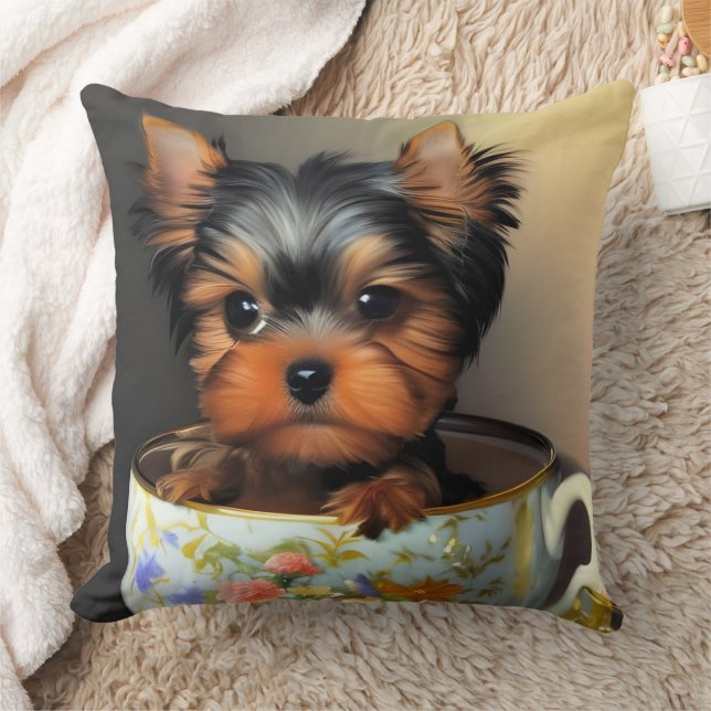 Almofada Yorkie Adorável Em Uma Pintura Digital Teacup (Cobertor)