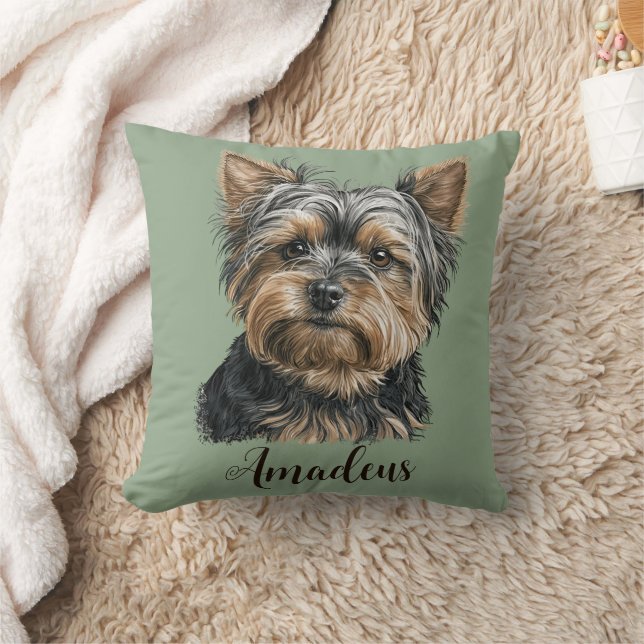 Almofada Yorkie Illustração Cão Verde Decor (Cobertor)