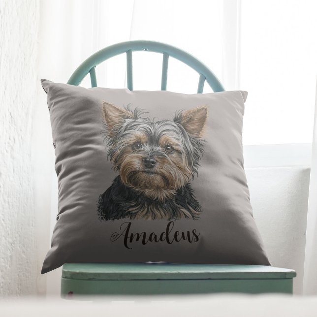 Almofada Yorkie Illustration Dog Mamãe Dif Personalizável (Criador carregado)