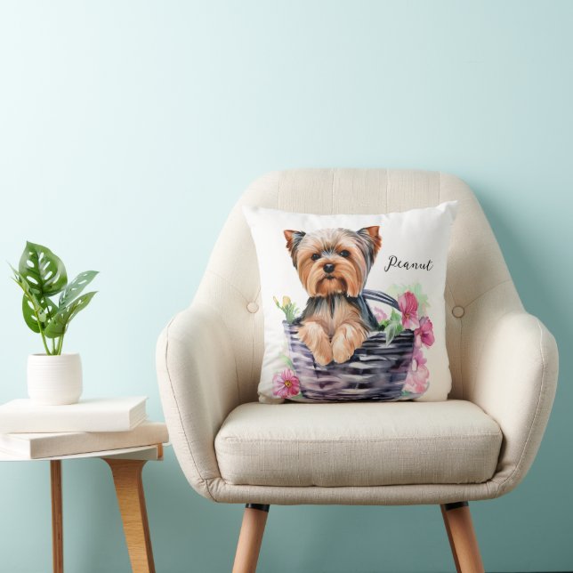 Almofada Yorkie personalizado na Arte de Aquarela de Cesta (Cadeira)