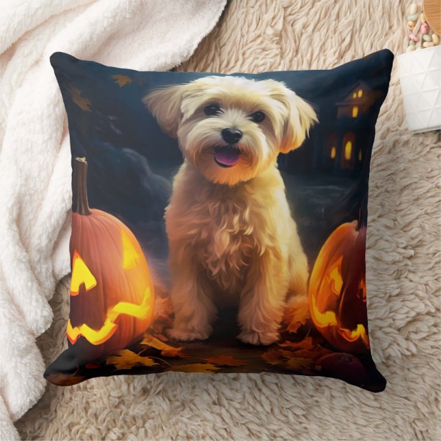 Almofada Yorkipoo do Halloween Com Pumpkins Assustado (Cobertor)