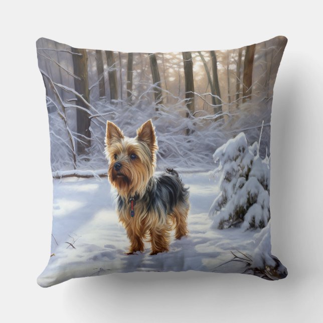 Almofada Yorkshire Terrier Deixe-a nevar no Natal (Verso)