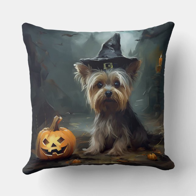 Almofada Yorkshire Terrier Pumpkins Halloween Scary (Verso)