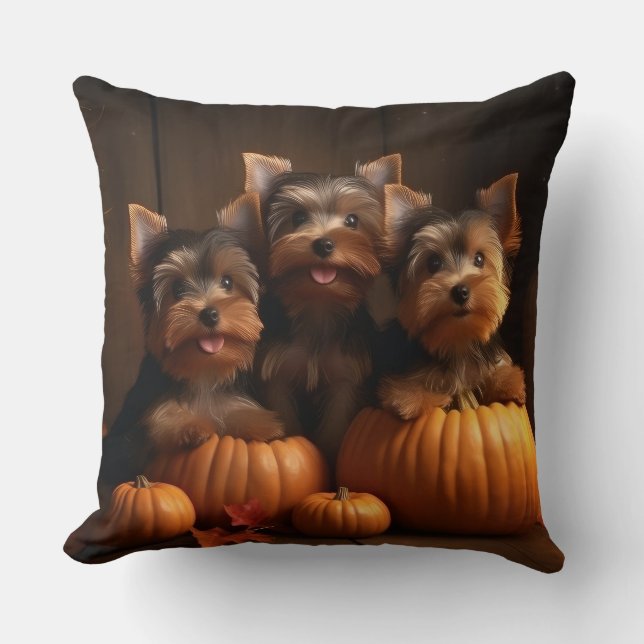 Almofada Yorkshire Terrier Puppy Autumn Delight Pumpkin (Frente)