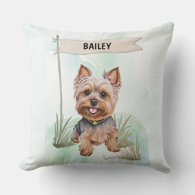 Almofada Yorkshire Terrier Watercolor Personalized Dog (Frente)