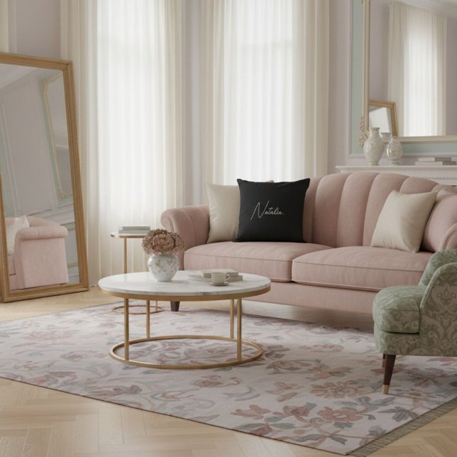 Almofada  Your name script elegant chic black and white  (Criador carregado)