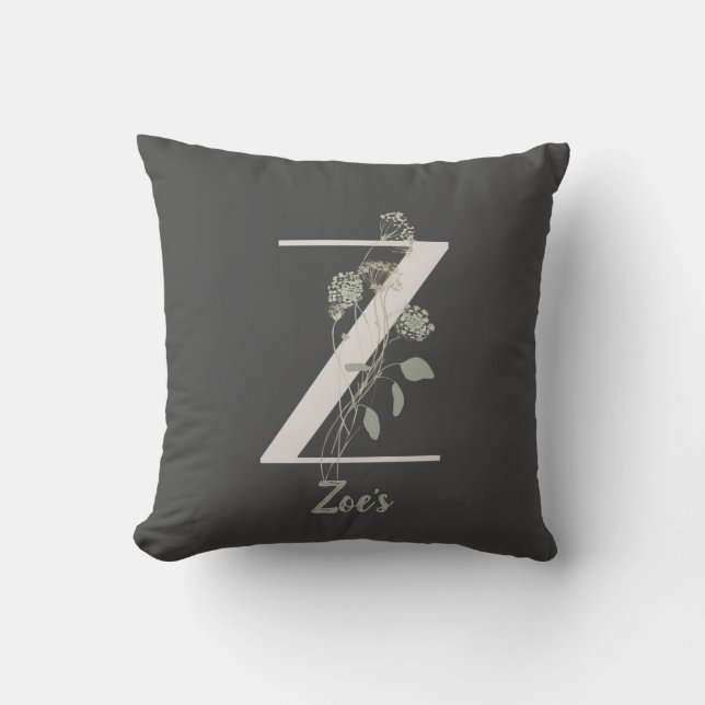 Almofada Z inicial com flor de cor suave personalizada (Frente)