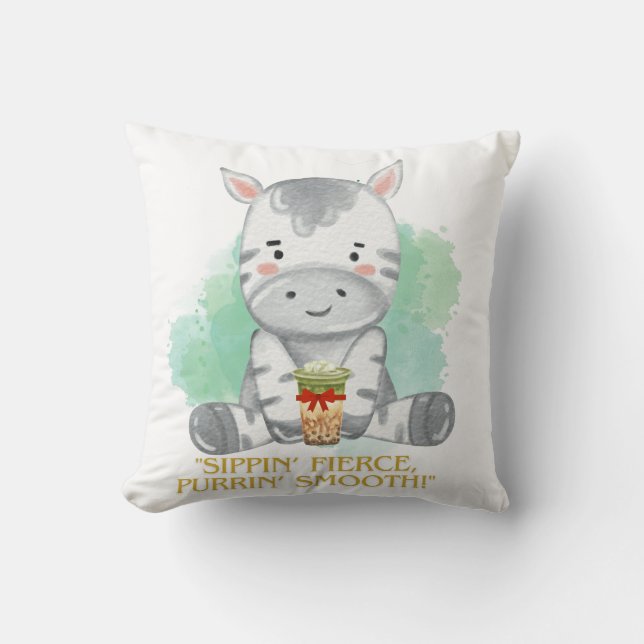 Almofada zebra aspas bebendo bobba (Frente)