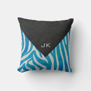 Almofada Zebra Azul e Branco com Monograma