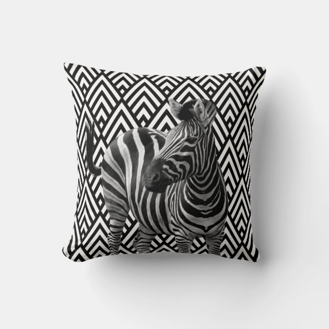 Almofada Zebra Black White Art Deco Geometria Urbana (Frente)