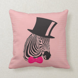 Almofada Zebra bonito do hipster com laço e o chapéu alto