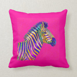 Almofada zebra do arco-íris com o travesseiro do rosa do