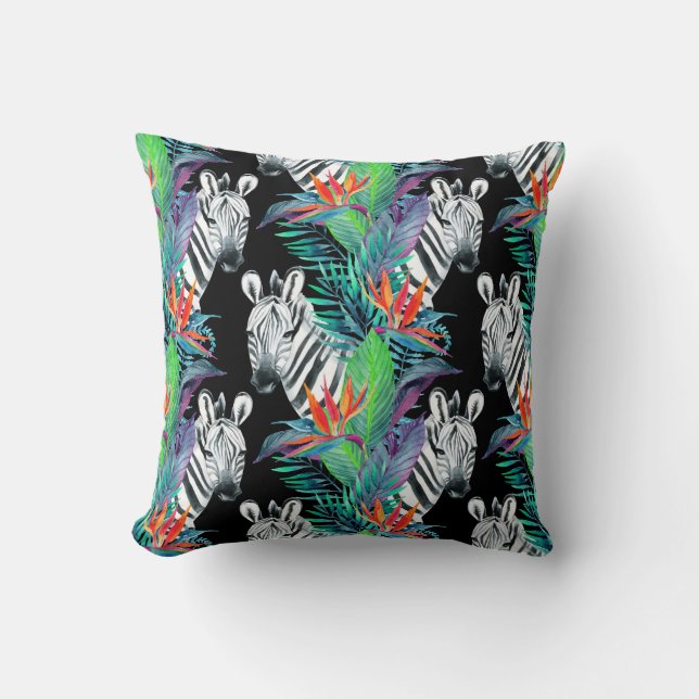 Almofada Zebra e teste padrão de flores exótico (Frente)