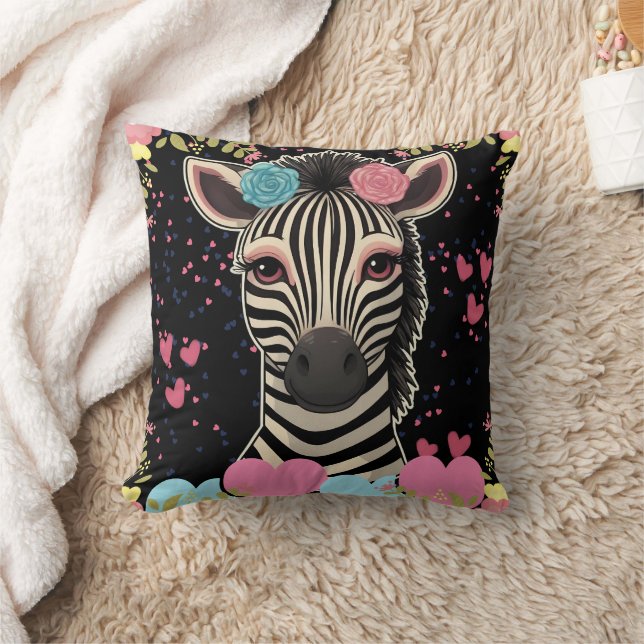 Almofada Zebra Floral Heart Impressão (Cobertor)