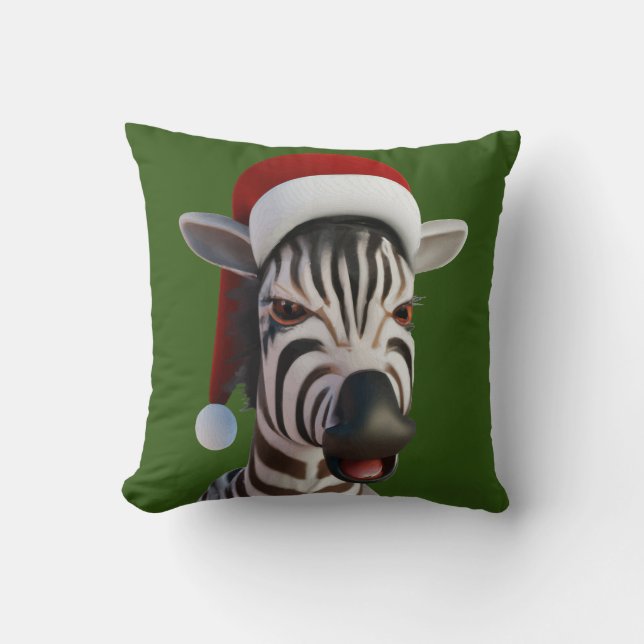 Almofada Zebra Furiosa Animal Vestindo Santa Hat (Frente)