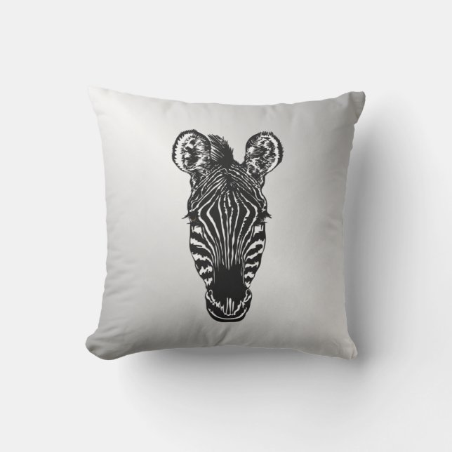 Almofada Zebra Head em Silver (Frente)