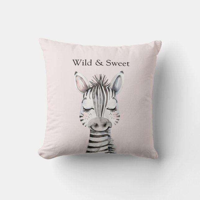 Almofada Zebra Selvagem & Doce Rosa (Frente)