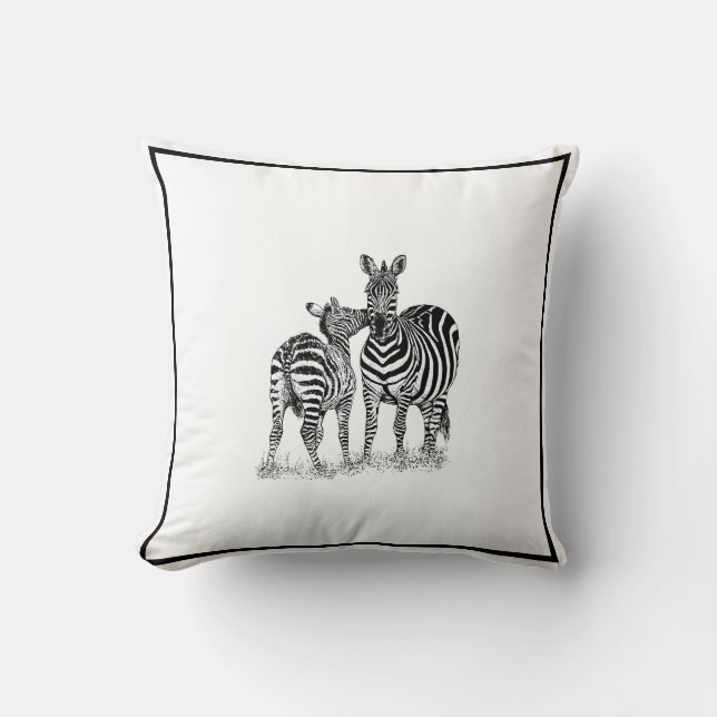 Almofada Zebras no travesseiro decorativo preto & branco, (Frente)
