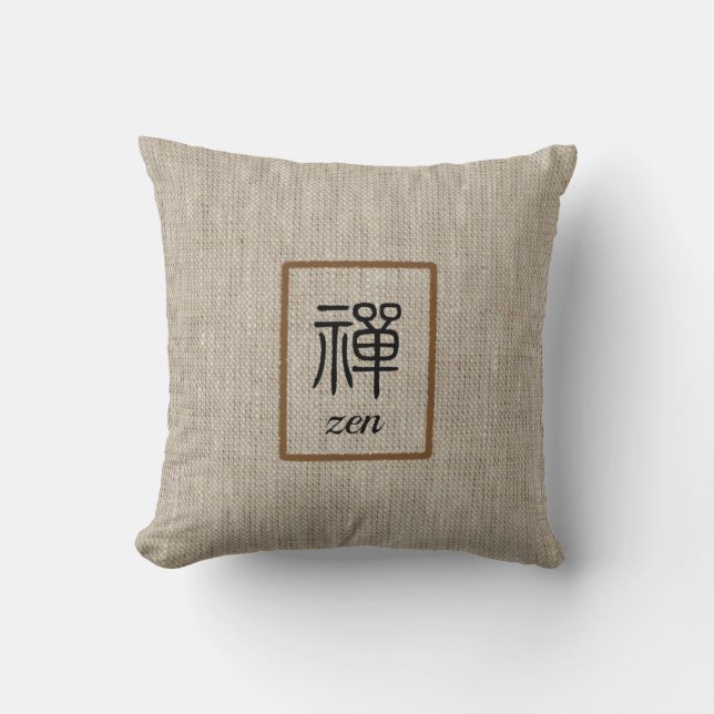 Almofada Zen Chinese word and text on beige burlap impressã (Frente)