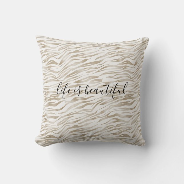 Almofada Zen Cream Branco Cacau Castanho Zebra Impressão (Frente)
