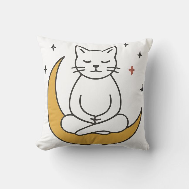 Almofada Zen Moon Cat Meditation Art (Frente)